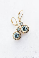 Load image into Gallery viewer, Art Deco Floral Earrings | Smoke Grey &amp; Sapphire Blue Glass