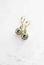 Load image into Gallery viewer, Art Deco Floral Earrings | Smoke Grey &amp; Sapphire Blue Glass