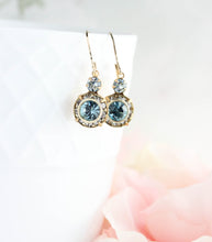 Load image into Gallery viewer, Art Deco Floral Earrings | Smoke Grey &amp; Sapphire Blue Glass