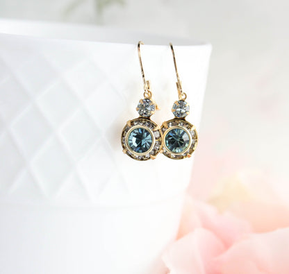 Art Deco Floral Earrings | Smoke Grey & Sapphire Blue Glass