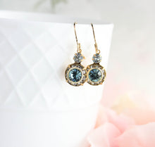 Load image into Gallery viewer, Art Deco Floral Earrings | Smoke Grey &amp; Sapphire Blue Glass