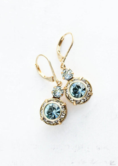 Art Deco Floral Earrings | Smoke Grey & Sapphire Blue Glass