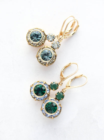 Art Deco Floral Earrings | Smoke Grey & Sapphire Blue Glass