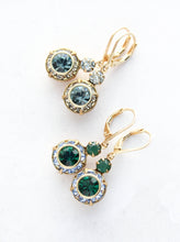 Load image into Gallery viewer, Art Deco Floral Earrings | Smoke Grey &amp; Sapphire Blue Glass