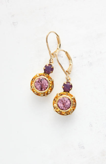 Art Deco Floral Earrings | Topaz and Purple Glass Jewel Drops