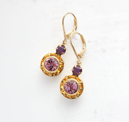 Art Deco Floral Earrings | Topaz and Purple Glass Jewel Drops