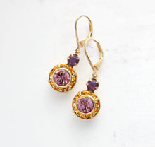 Load image into Gallery viewer, Art Deco Floral Earrings | Topaz and Purple Glass Jewel Drops