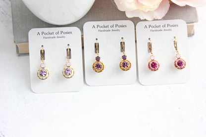 Art Deco Floral Earrings | Topaz and Purple Glass Jewel Drops