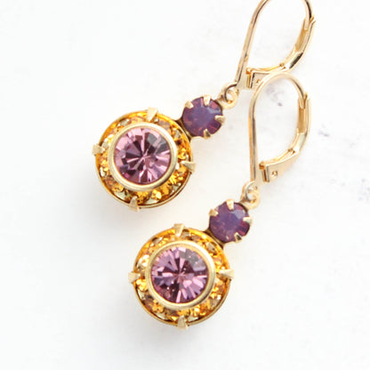 Art Deco Floral Earrings | Topaz and Purple Glass Jewel Drops