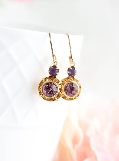 Art Deco Floral Earrings | Topaz and Purple Glass Jewel Drops