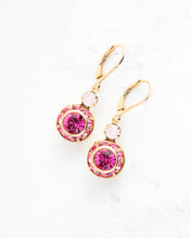 Load image into Gallery viewer, Art Deco Floral Earrings | Rose Opal and Fuchsia Glass
