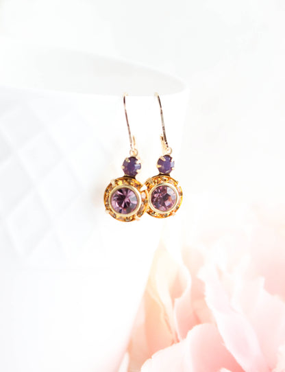 Art Deco Floral Earrings | Topaz and Purple Glass Jewel Drops