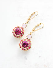 Load image into Gallery viewer, Art Deco Floral Earrings | Rose Opal and Fuchsia Glass