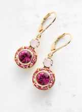 Load image into Gallery viewer, Art Deco Floral Earrings | Rose Opal and Fuchsia Glass