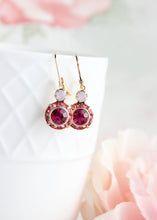 Load image into Gallery viewer, Art Deco Floral Earrings | Rose Opal and Fuchsia Glass