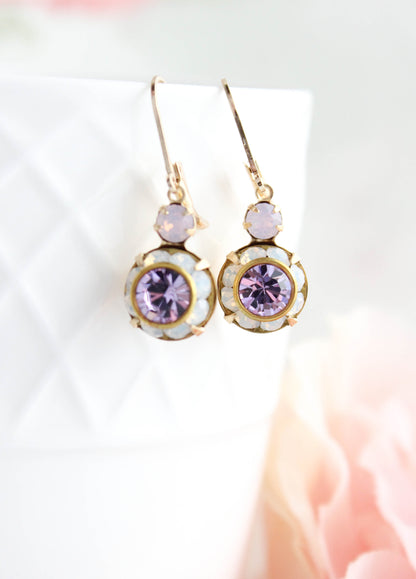Art Deco Floral Earrings | Rose Opal and Violet Purple Glass