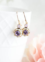 Load image into Gallery viewer, Art Deco Floral Earrings | Rose Opal and Violet Purple Glass