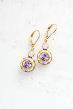 Load image into Gallery viewer, Art Deco Floral Earrings | Rose Opal and Violet Purple Glass