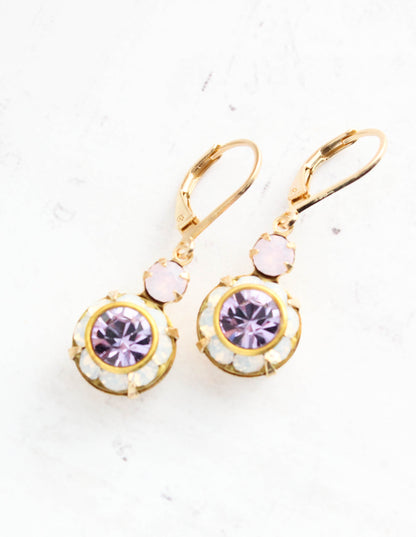 Art Deco Floral Earrings | Rose Opal and Violet Purple Glass