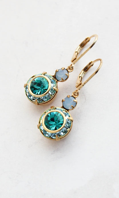 Art Deco Floral Earrings | Aquamarine & Blue Zircon
