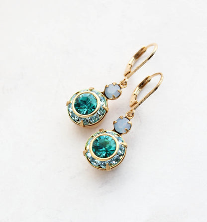 Art Deco Floral Earrings | Aquamarine & Blue Zircon