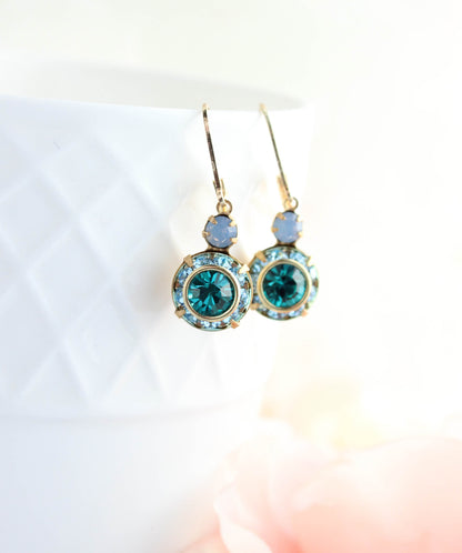 Art Deco Floral Earrings | Aquamarine & Blue Zircon