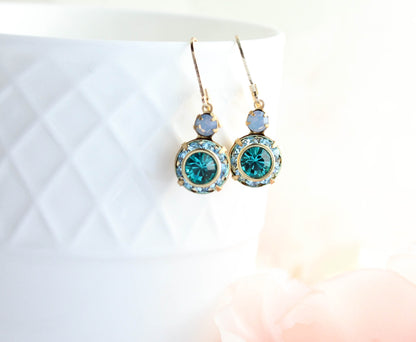 Art Deco Floral Earrings | Aquamarine & Blue Zircon