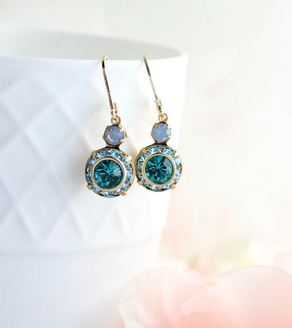 Art Deco Floral Earrings | Aquamarine & Blue Zircon