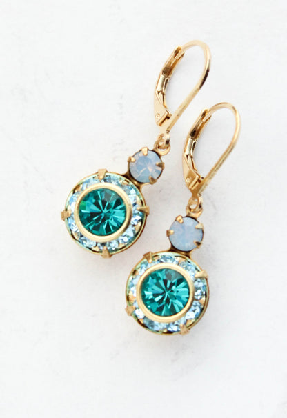 Art Deco Floral Earrings | Aquamarine & Blue Zircon
