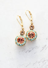 Load image into Gallery viewer, Art Deco Floral Earrings | Aqua and Peach