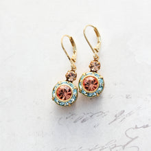 Load image into Gallery viewer, Art Deco Floral Earrings | Aqua and Peach