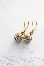 Load image into Gallery viewer, Art Deco Floral Earrings | Aqua and Peach