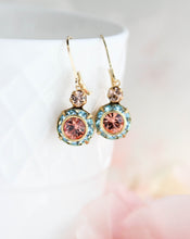 Load image into Gallery viewer, Art Deco Floral Earrings | Aqua and Peach