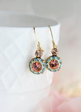 Load image into Gallery viewer, Art Deco Floral Earrings | Aqua and Peach