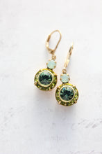 Load image into Gallery viewer, Art Deco Floral Earrings | Leaf Green &amp; Erinite Blue Glass