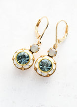 Load image into Gallery viewer, Art Deco Floral Earrings | White Opal and Dusty Sapphire Blue