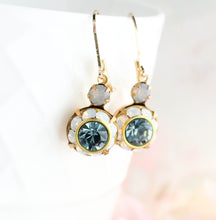 Load image into Gallery viewer, Art Deco Floral Earrings | White Opal and Dusty Sapphire Blue