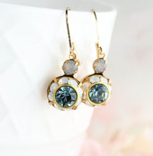 Load image into Gallery viewer, Art Deco Floral Earrings | White Opal and Dusty Sapphire Blue
