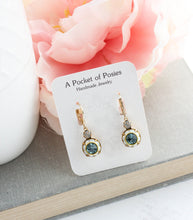 Load image into Gallery viewer, Art Deco Floral Earrings | White Opal and Dusty Sapphire Blue