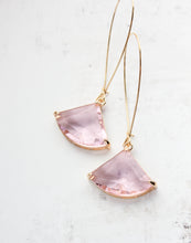Load image into Gallery viewer, Large Art Deco Fan Glass Earrings | Pink Glass