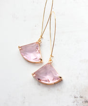 Load image into Gallery viewer, Large Art Deco Fan Glass Earrings | Pink Glass