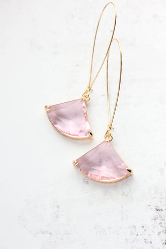Large Art Deco Fan Glass Earrings | Pink Glass