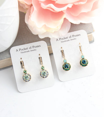 Art Deco Floral Earrings | Smoke Grey & Sapphire Blue Glass