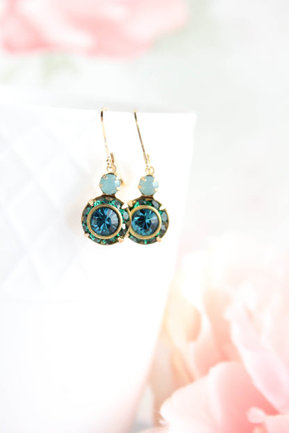 Art Deco Floral Earrings | Dark Teal & Emerald Green Glass