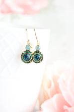 Load image into Gallery viewer, Art Deco Floral Earrings | Dark Teal &amp; Emerald Green Glass