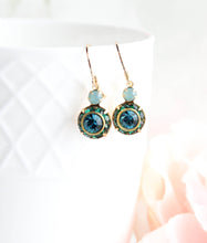 Load image into Gallery viewer, Art Deco Floral Earrings | Dark Teal &amp; Emerald Green Glass
