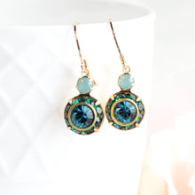 Load image into Gallery viewer, Art Deco Floral Earrings | Dark Teal &amp; Emerald Green Glass
