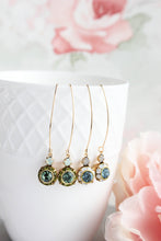 Load image into Gallery viewer, Art Deco Floral Earrings | White Opal &amp; Dusty Blue Sapphire