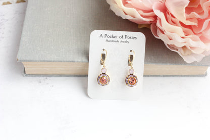 Art Deco Earrings | Rose Pink, Violet Purple and Apricot