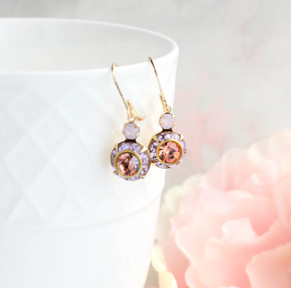 Art Deco Earrings | Rose Pink, Violet Purple and Apricot
